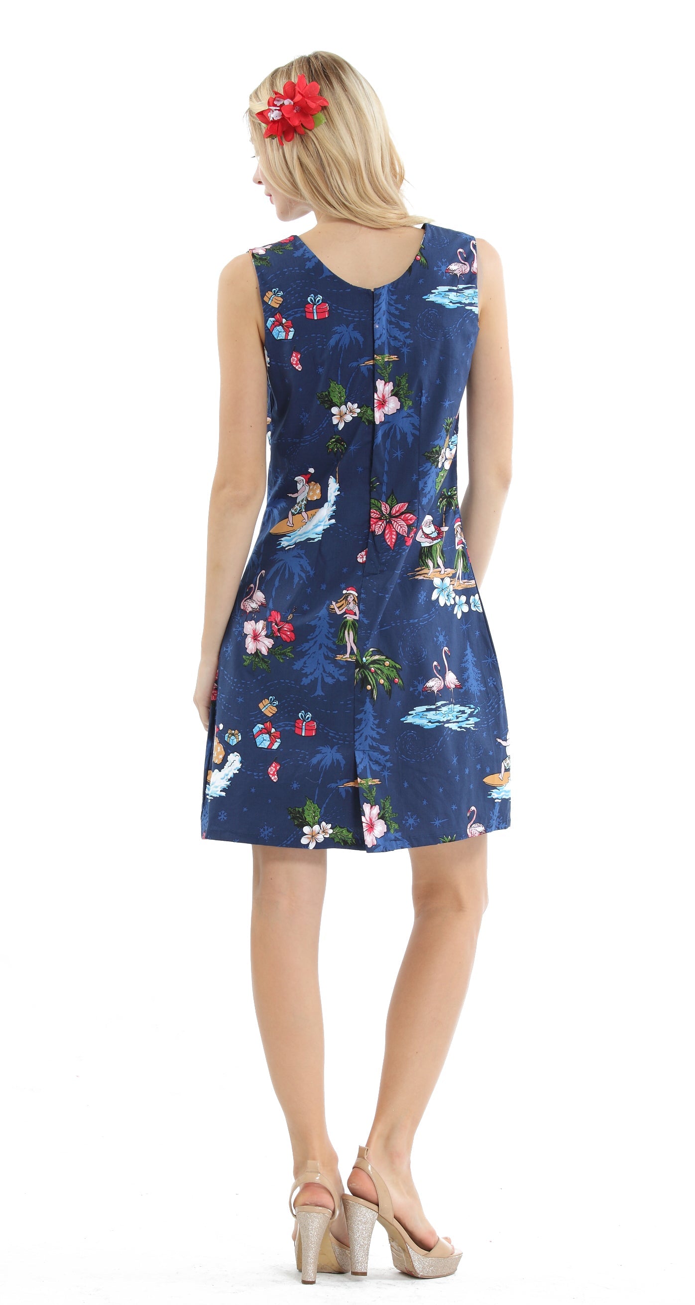 Women's Tank Fit Dress in Christmas Santa Navy