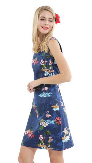 Women's Tank Fit Dress in Christmas Santa Navy