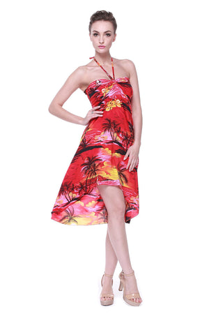Women's Butterfly Luau Dress in Sunset Red