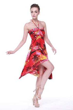 Women's Butterfly Luau Dress in Sunset Red