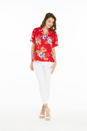 Women's Lady Aloha Shirt in Hibiscus Red