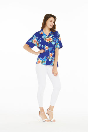 Women's Lady Aloha Shirt in Hibiscus Blue