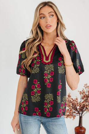 Zoe Contrast Slit Neckline Blouse