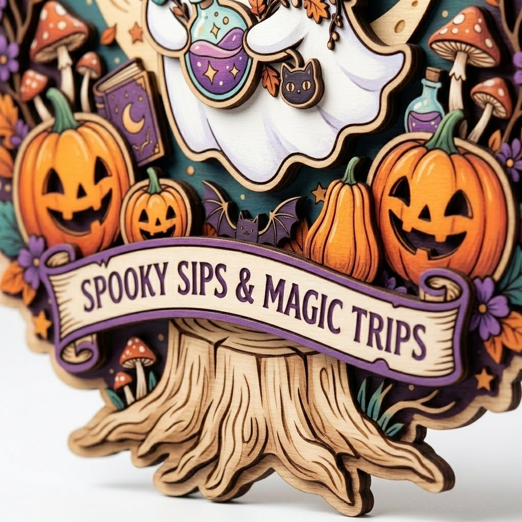 Cute Ghost Wooden Sign, Witch Hat Spooky Decor