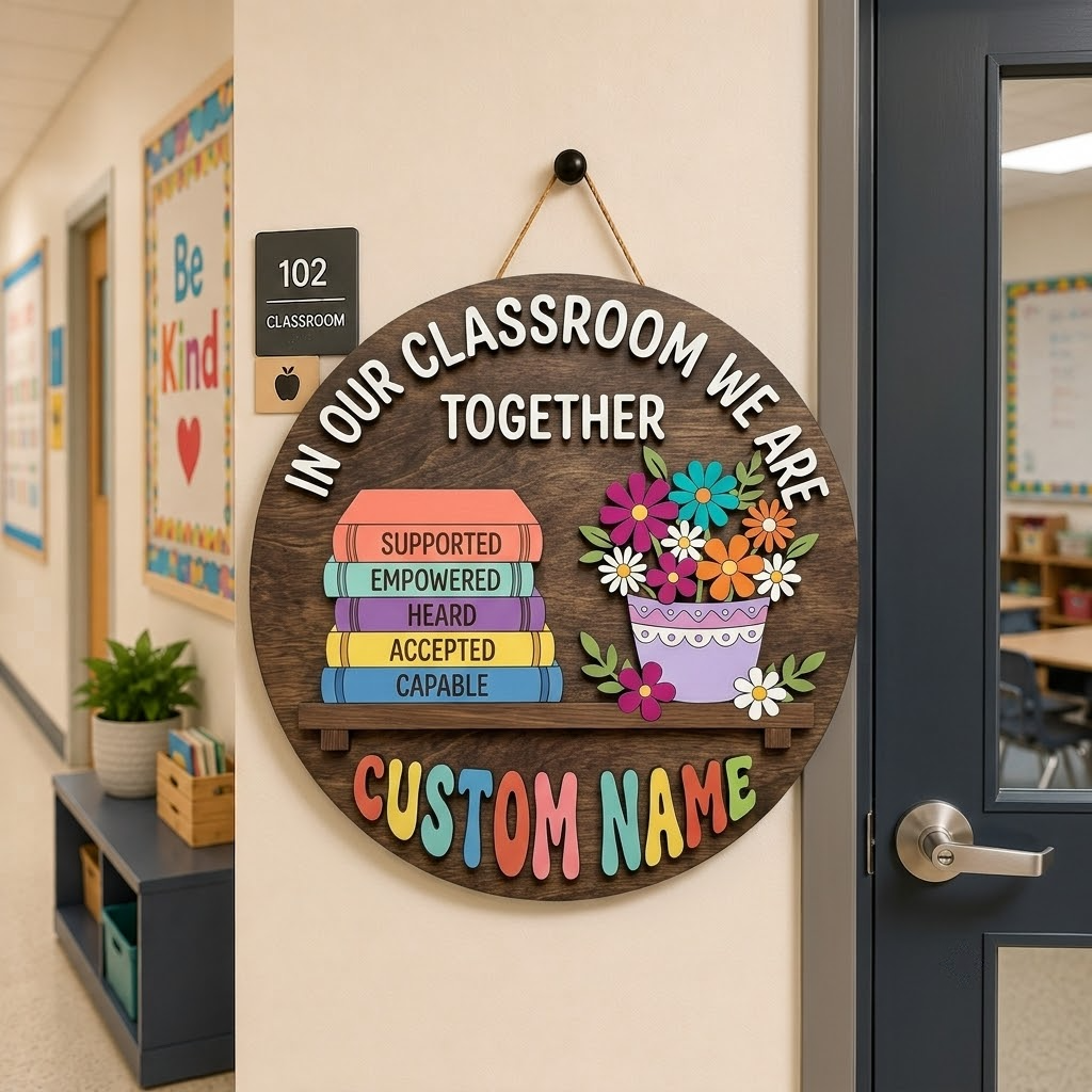 Teacher Classroom Sign, Personalized Wood Plaque For Inspirational Classroom Wall Decor