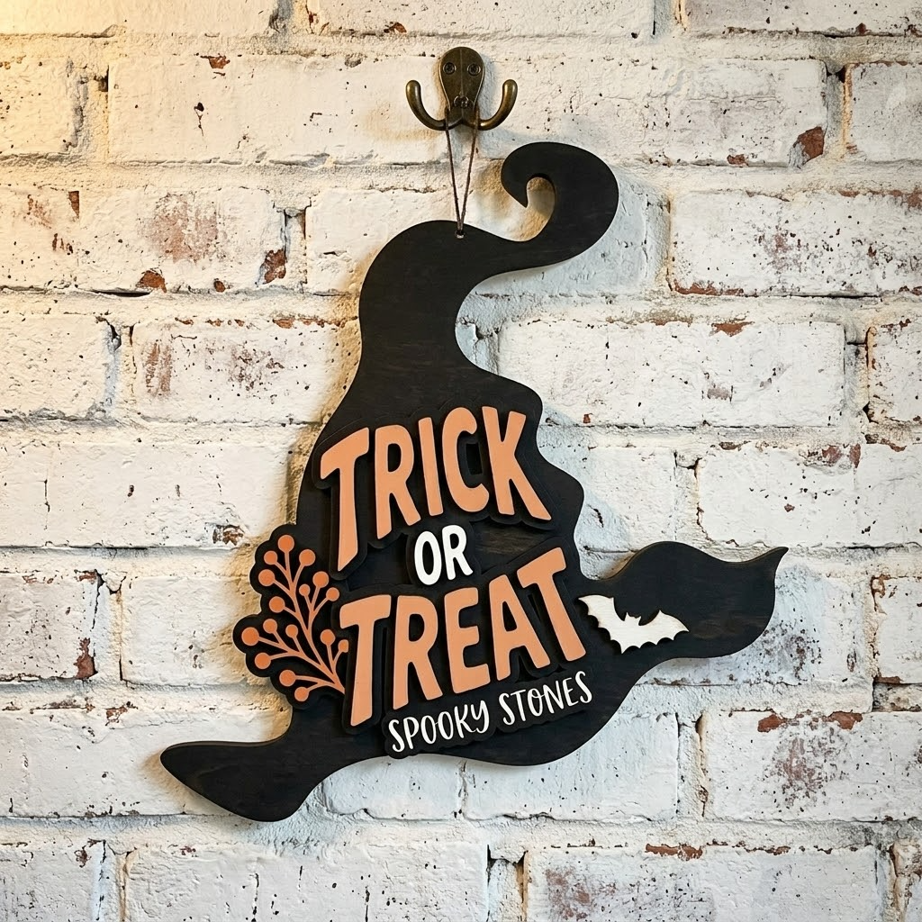 Or Treat Sign, Halloween Ghost Wall Decor For Porch
