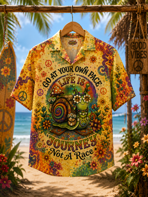 Boho Hippie Snail Hawaiian Shirt for Women Front Flat Lay