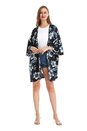 Women's Lightweight Kimono in Midnight Bloom
