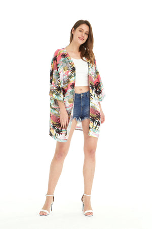 Women's Lightweight Kimono in Neon Pastel Sunset