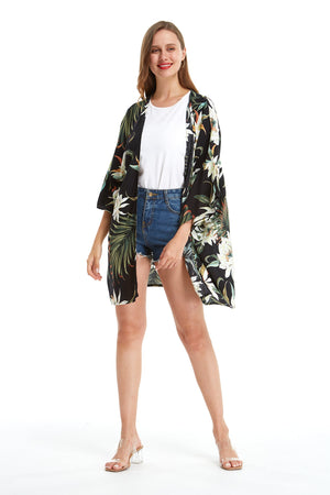 Women's Lightweight Kimono in Wispy Cereus Black