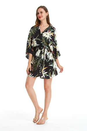 Women's Lightweight Kimono in Wispy Cereus Black