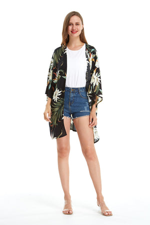 Women's Lightweight Kimono in Wispy Cereus Black