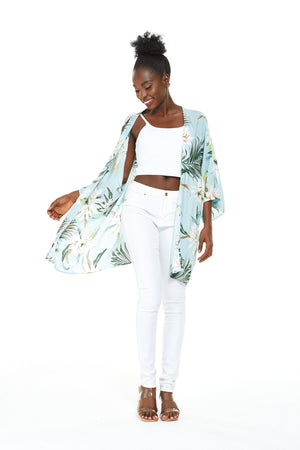 Women's Lightweight Kimono in Wispy Cereus Light Blue