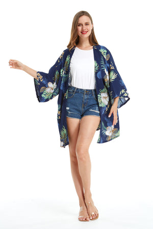 Women's Lightweight Kimono in Pineapple Garden Navy