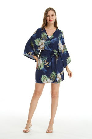 Women's Lightweight Kimono in Pineapple Garden Navy