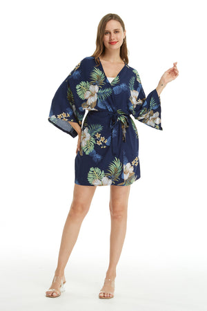 Women's Lightweight Kimono in Pineapple Garden Navy