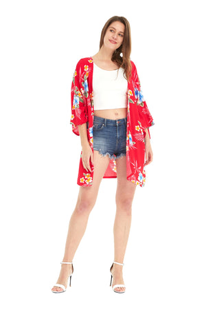 Women's Lightweight Kimono in Hibiscus Red