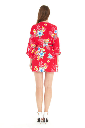 Women's Lightweight Kimono in Hibiscus Red