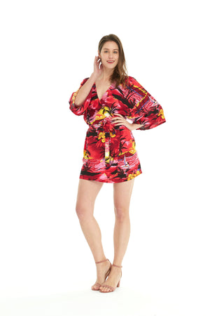 Women's Lightweight Kimono in Sunset Red