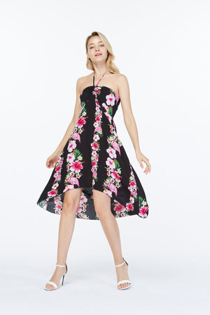 Women's Butterfly Dress in Pink Black Hibiscus Vine