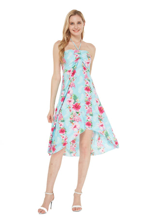 Women's Butterfly Dress in Pink Turquoise Hibiscus Vine