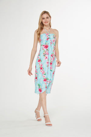 Women's Butterfly Dress in Pink Turquoise Hibiscus Vine