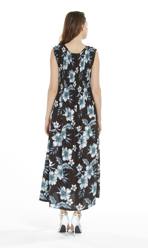 Women's Maxi Tank Elastic Luau Dress Midnight Bloom