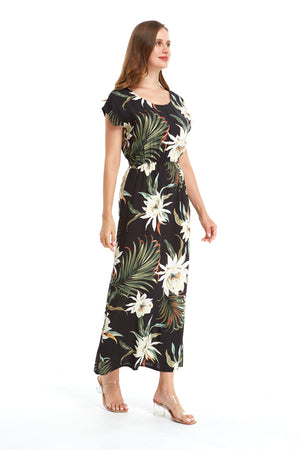 Women's Cap Sleeve Simple Dress Wispy Cereus Black