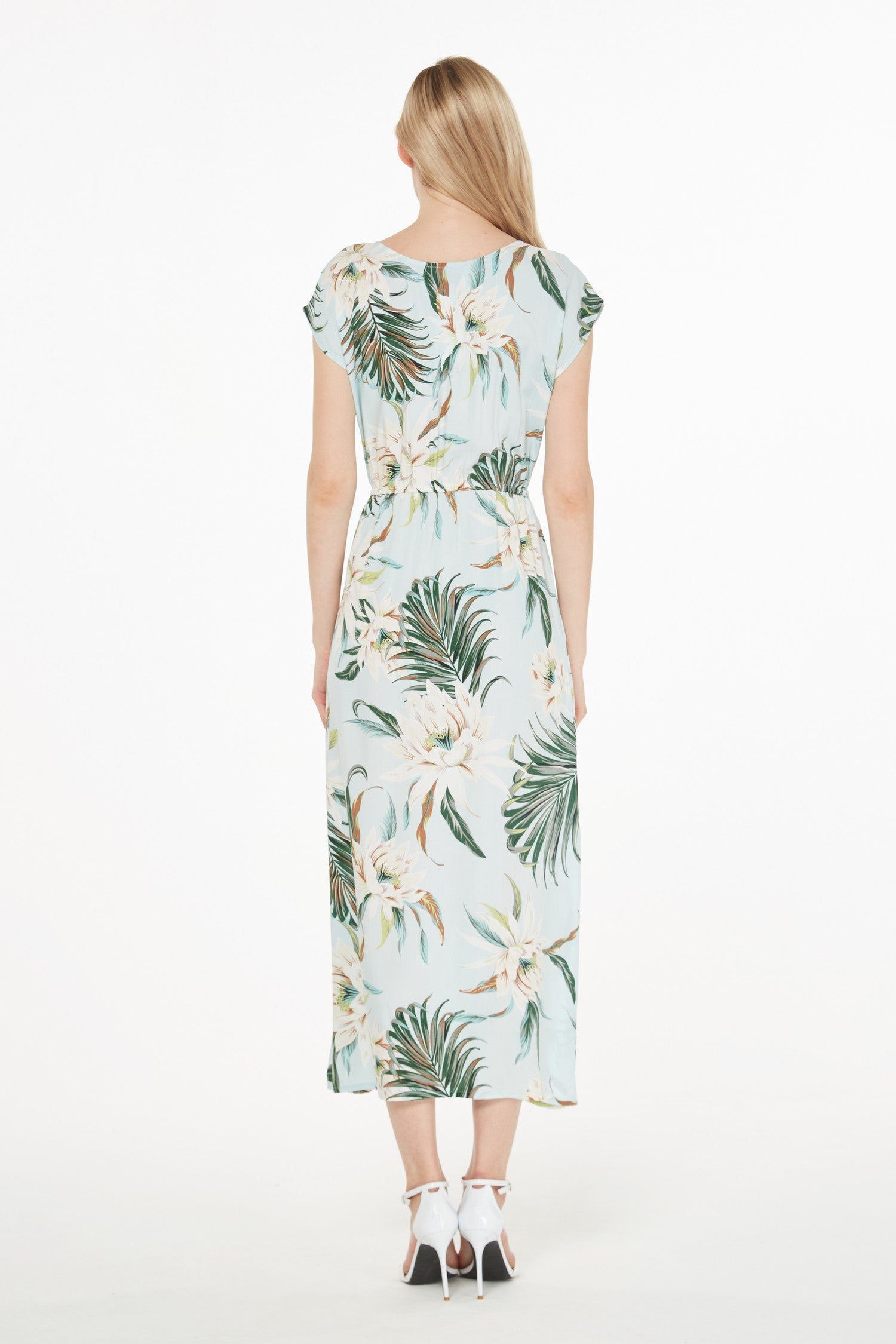 Women's Cap Sleeve Simple Dress Wispy Cereus Light Blue