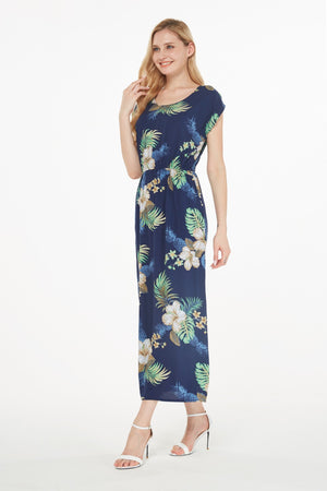 Women's Cap Sleeve Simple Dress Pineapple Garden Navy