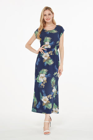 Women's Cap Sleeve Simple Dress Pineapple Garden Navy
