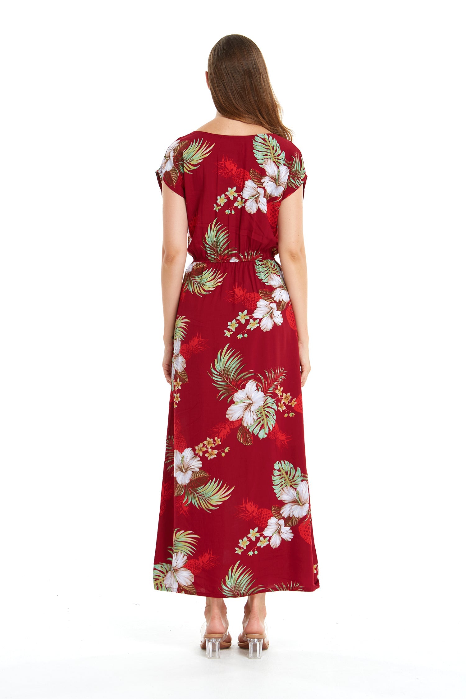 Women's Cap Sleeve Simple Dress Pineapple Garden Red