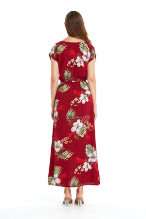 Women's Cap Sleeve Simple Dress Pineapple Garden Red