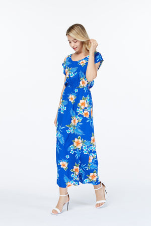 Women's Cap Sleeve Simple Dress Hibiscus Blue