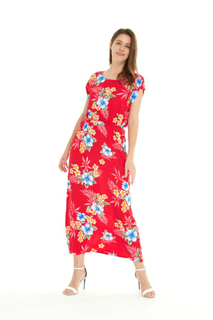 Women's Cap Sleeve Maxi Simple Dress Hibiscus Red