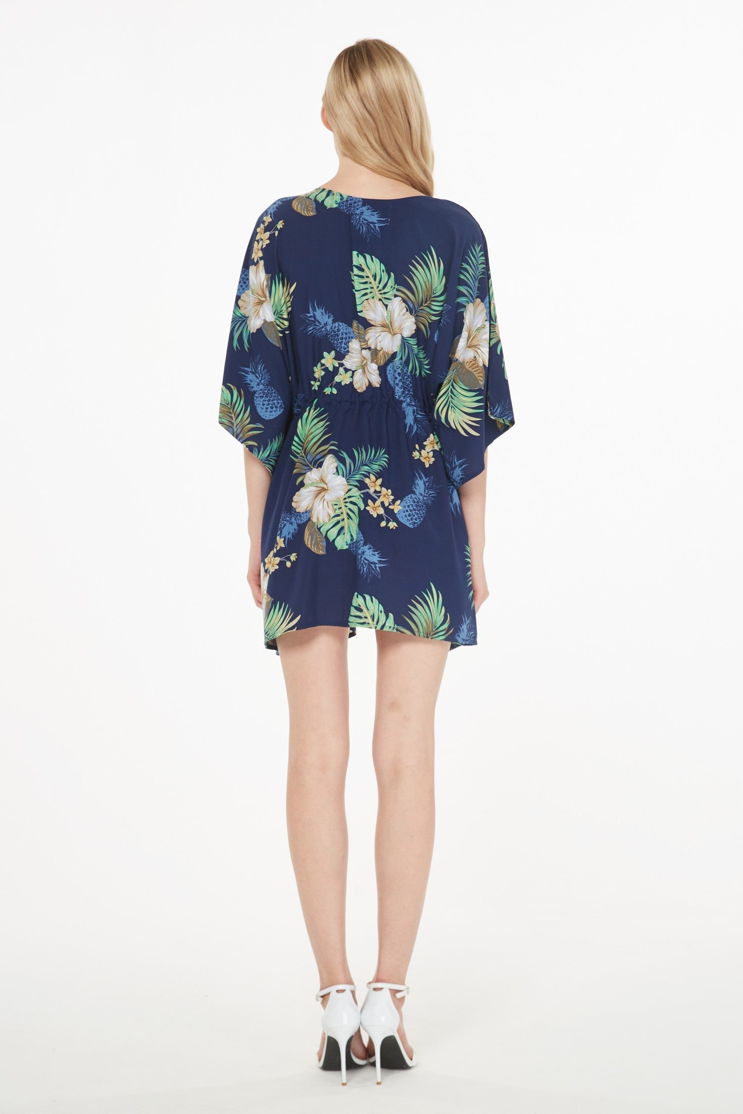 Women's Short Poncho Dress Pineapple Garden Navy