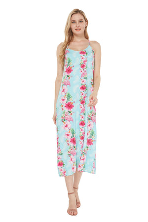 Women's Sweetheart Dress in Pink Turquoise Hibiscus Vine