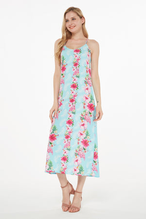 Women's Sweetheart Dress in Pink Turquoise Hibiscus Vine
