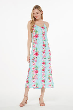 Women's Sweetheart Dress in Pink Turquoise Hibiscus Vine