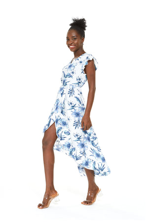 Women's Wrap Ruffle Dress in Daydream Bloom White