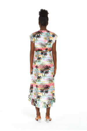 Women's Wrap Ruffle Dress in Neon Sunset Pastel
