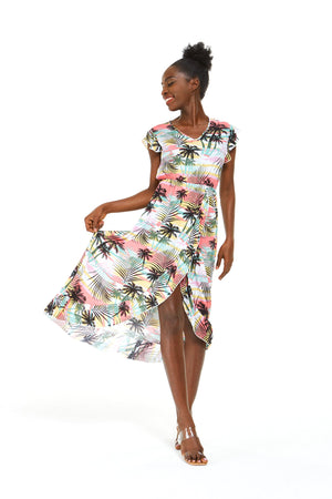 Women's Wrap Ruffle Dress in Neon Sunset Pastel