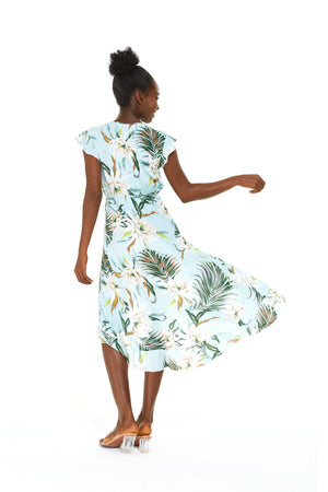 Women's Wrap Ruffle Dress in Wispy Cereus Blue
