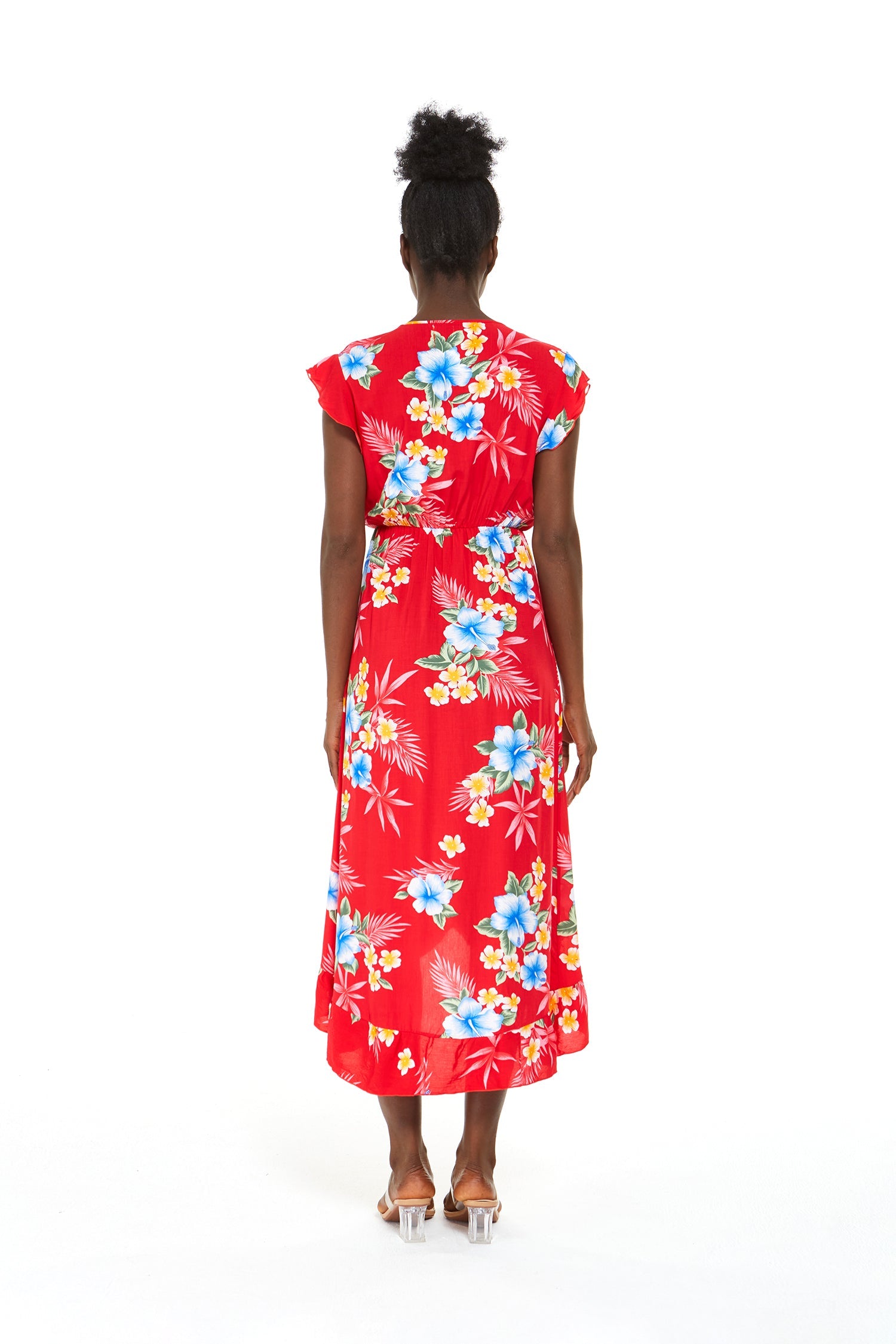 Women's Wrap Ruffle Dress in Hibiscus Red