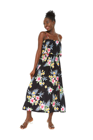 Women's Charming Muumuu Dress in Hibiscus Black
