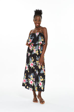 Women's Charming Muumuu Dress in Hibiscus Black