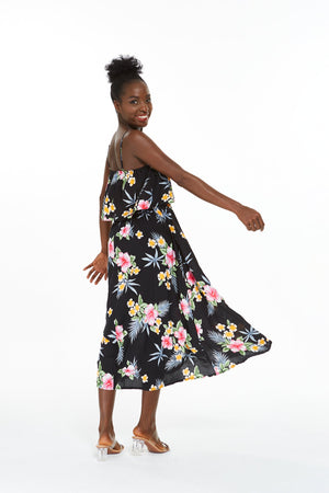 Women's Charming Muumuu Dress in Hibiscus Black