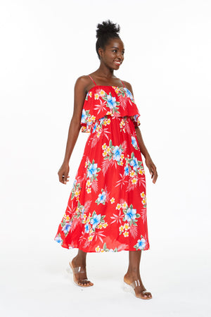 Women's Charming Muumuu Dress in Hibiscus Red