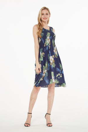 Women's Elastic Tank Dress Pineapple Garden Navy