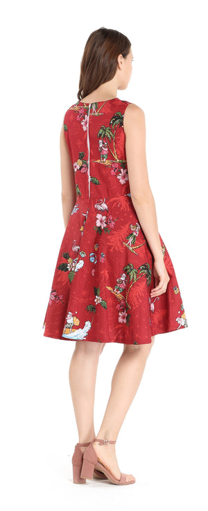Women's Vintage Fit and Flare Dress in Christmas Santa Red